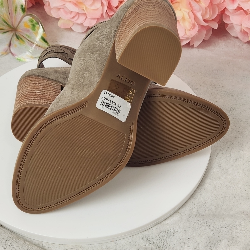 𝅺ALDO Grey Suede Adraynia Ankle Strap Block Heel Sling Back Size: 7.5 - Picture 10 of 11